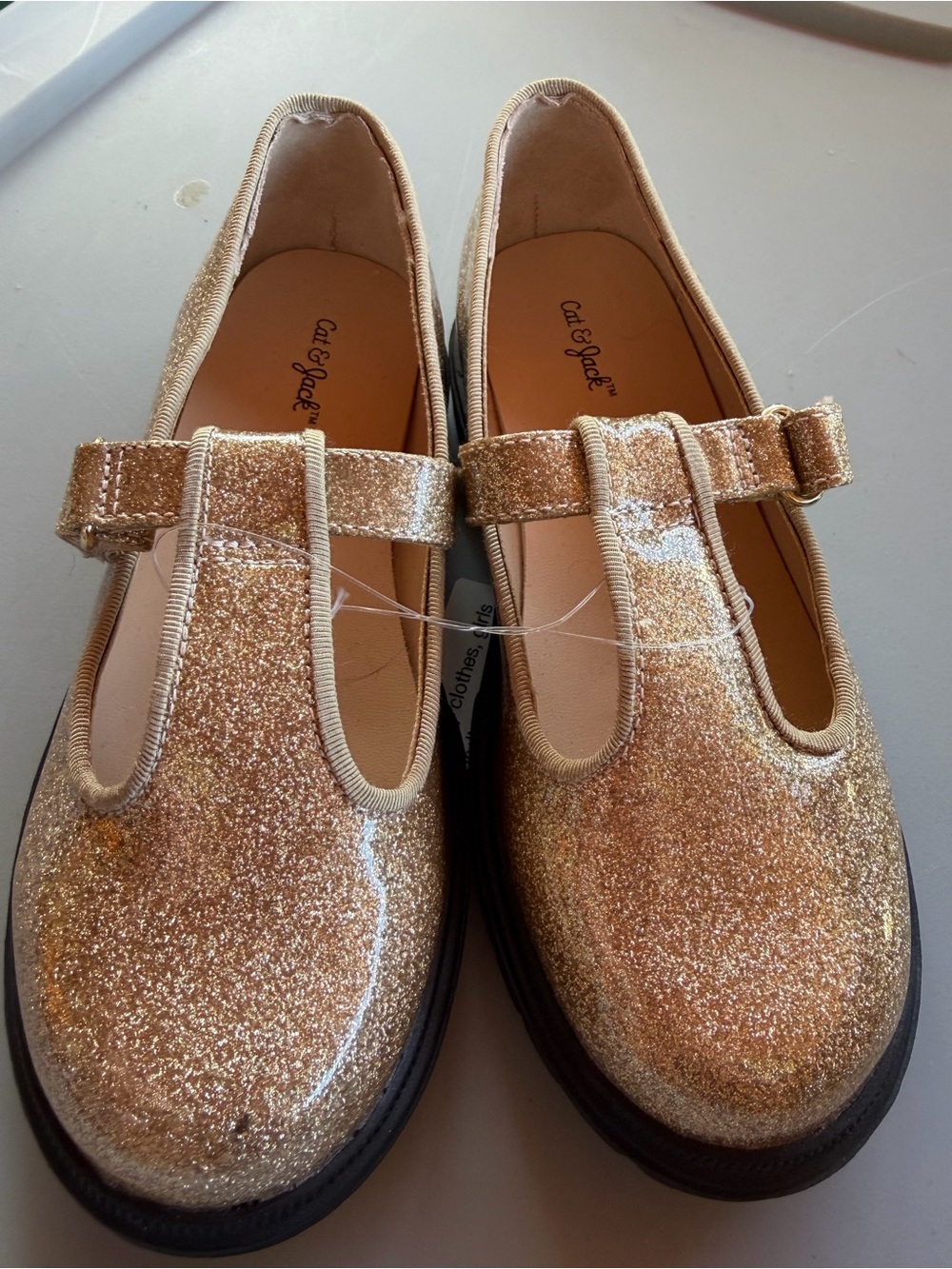 Cat & Jack Girls Gold Glitter Mary Jane Flats New sz 12
